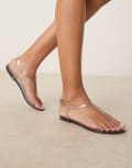 [ASOS DESIGN] ASOS DESIGN Float jelly toe post sandals in grey 39 GREY