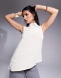 [ASOS DESIGN] ASOS DESIGN floaty grown on neck cupro longline top in stone-Neutral M STONE