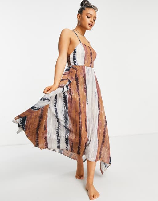 ASOS DESIGN floaty hem midi beach dress in natural tie dye