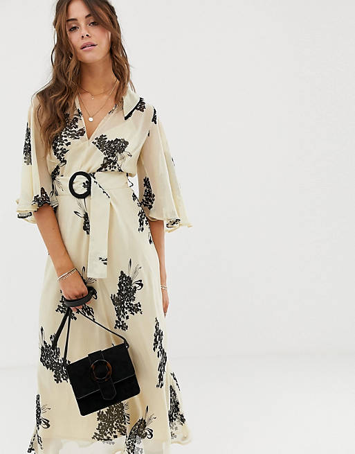 ASOS DESIGN floaty maxi dress with collar in floral print