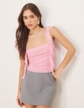 [ASOS DESIGN] ASOS DESIGN floaty mesh cami top with ruching in pink 6 Pink