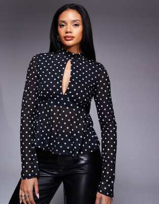 Asos Design Floaty Mesh Flare Sleeve Top With Tie Back Detail In Multi