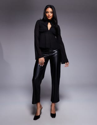 Asos Design Floaty Mesh Flare Sleeve Top With Tie Back Detail In Black