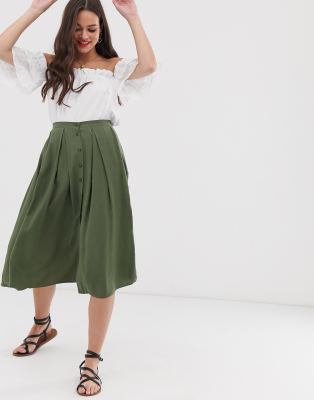 asos design midi skirt with button front