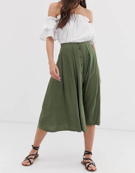 ASOS DESIGN floaty midi skirt with button front