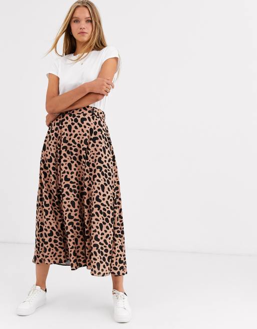 ASOS DESIGN floaty midi skirt with button waist detail in leopard print