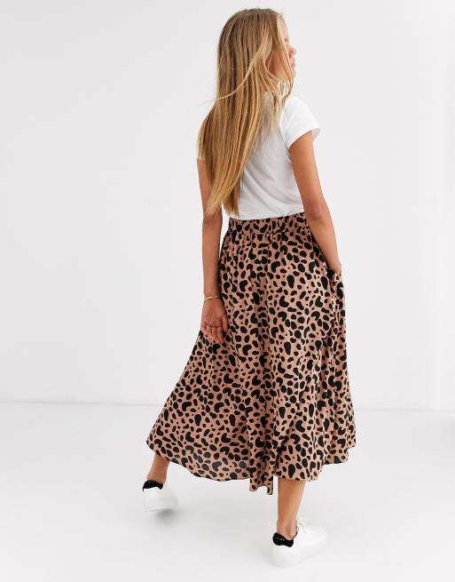 ASOS DESIGN floaty midi skirt with button waist detail in leopard print