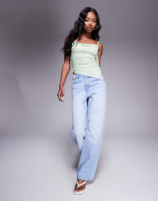ASOS DESIGN floaty sheer mesh cowl front cami top in pastel green