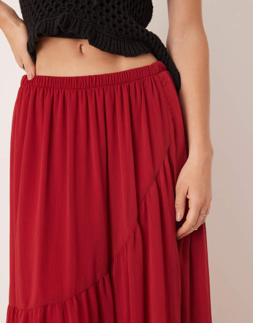 ASOS DESIGN floaty soft boho maxi skirt in cherry