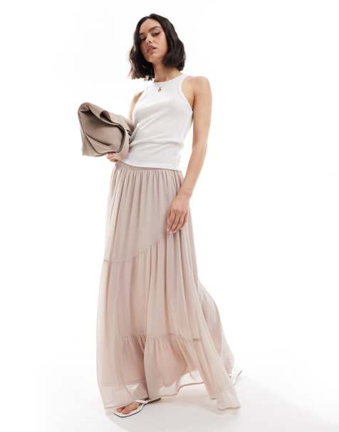 ASOS DESIGN floaty soft boho maxi skirt in cream - view 1