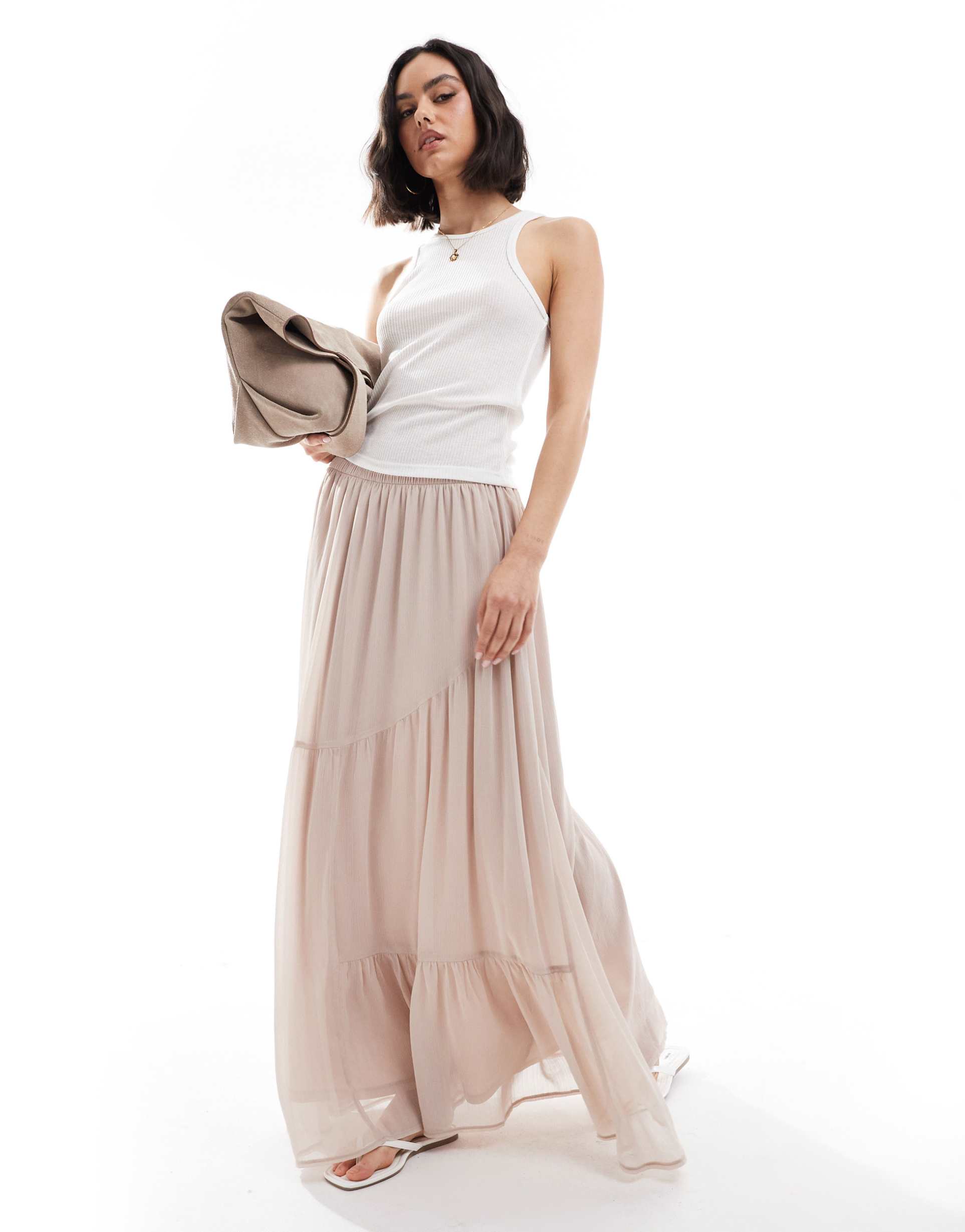 asos design floaty soft boho maxi skirt in cream