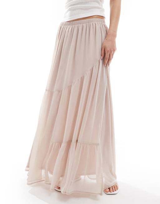 ASOS DESIGN floaty soft boho maxi skirt in cream