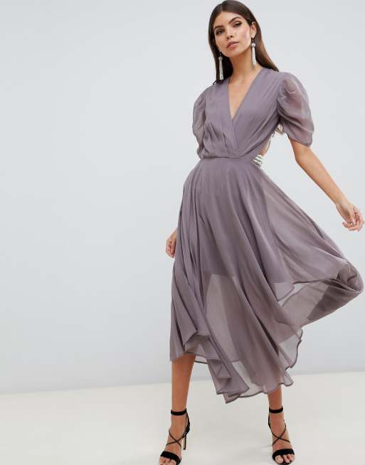 ASOS DESIGN floaty soft midi dress with back pearl detail | ASOS