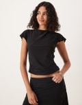 [ASOS DESIGN] ASOS DESIGN floaty top with cap sleeve and ruched under bust in black (part of a set) XS Black