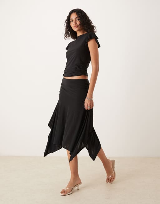 ASOS DESIGN floaty top with cap sleeves and ruched under bust in black - part of a set