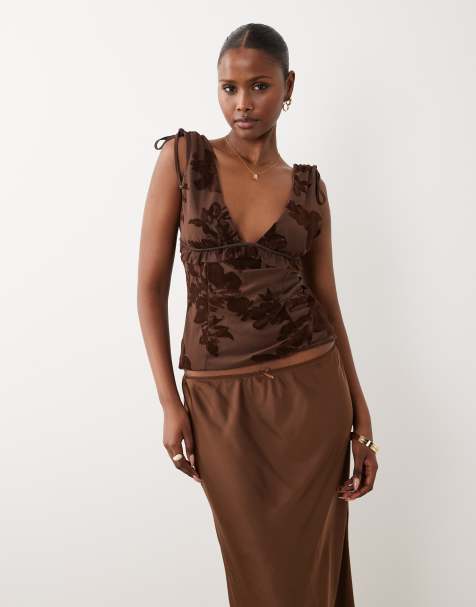 ASOS DESIGN flocked cami top with picot trim and seam detail in oversized floral - view 1