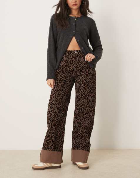 ASOS DESIGN flocked dad jeans in dark leopard print - view 1