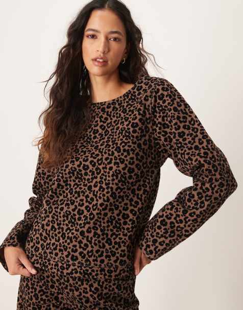 ASOS DESIGN flocked denim long sleeve top in dark leopard print - view 1