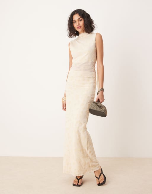 ASOS DESIGN flocked drape top and maxi skirt set in cream