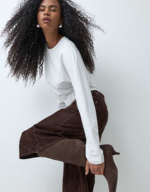 ASOS DESIGN flocked jort in chocolate, 2 of 5