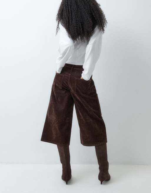 ASOS DESIGN flocked jort in chocolate, 3 of 5