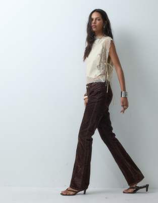 Asos Design Flocked Kick Flare Jeans In Black