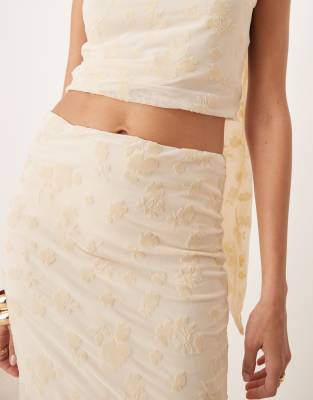 Asos Design Flocked Maxi Skirt In Neutral