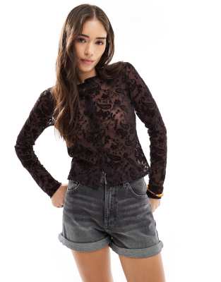 flocked paisley shrunken cardigan in brown