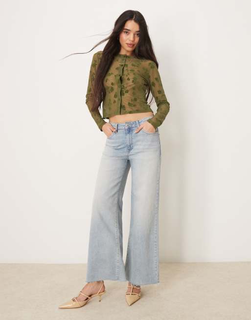 ASOS DESIGN flocked shrunken cardigan in olive