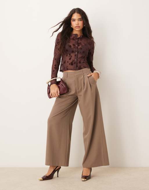 ASOS DESIGN flocked shrunken mesh cardigan in brown
