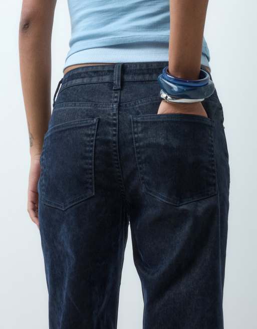 ASOS DESIGN flocked straight leg jean in navy, 2 of 5
