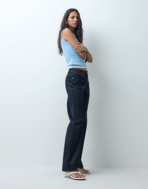 ASOS DESIGN flocked straight leg jean in navy, 4 of 5
