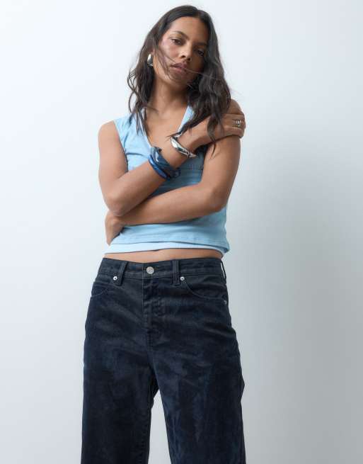 ASOS DESIGN flocked straight leg jean in navy, 5 of 5