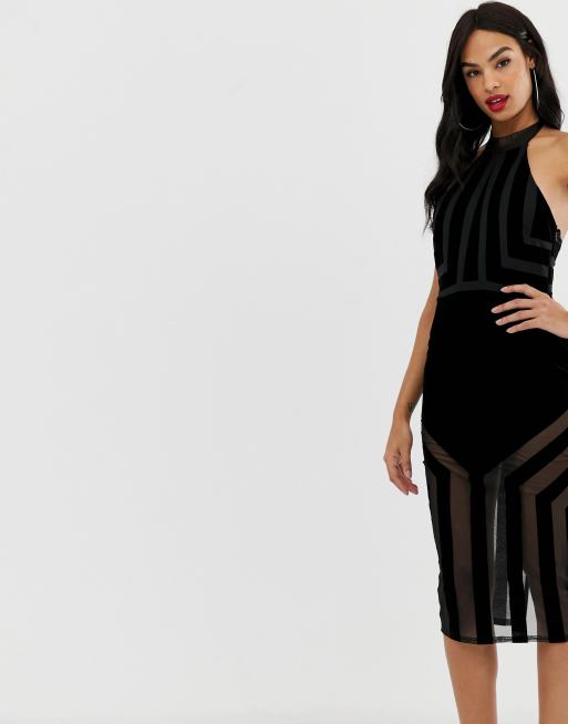 VolcanmtShops, VolcanmtShops DESIGN Flocked Stripe Bodycon Midi Dress