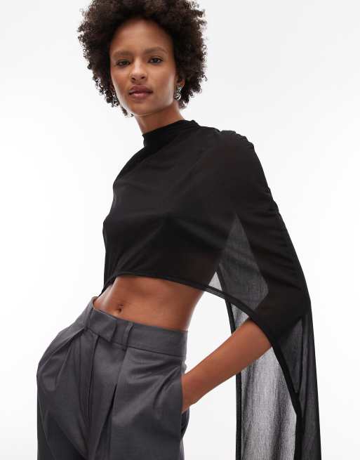 ASOS DESIGN floor length mesh cape top in black