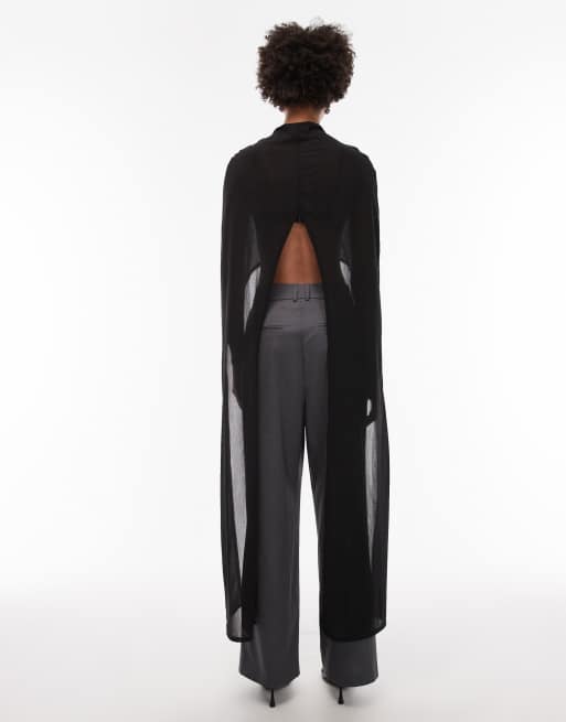 ASOS DESIGN floor length mesh cape top in black