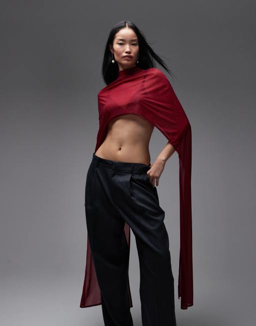 ASOS DESIGN floor length mesh cape top in burgundy