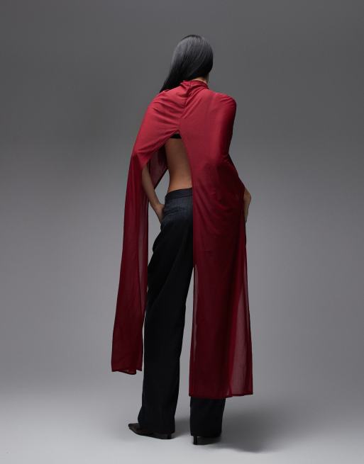 ASOS DESIGN floor length mesh cape top in burgundy
