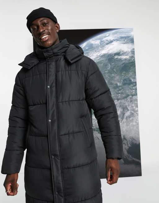 Asos design sustainable puffer jacket discount with detachable hood in black