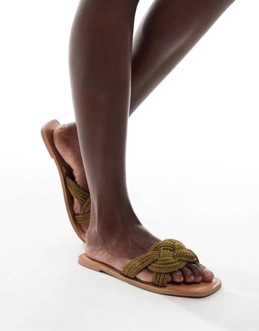 ASOS DESIGN Flora chunky woven sandal in khaki