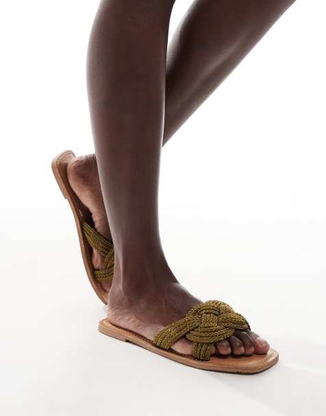 ASOS DESIGN – Flora – Gewebte Mules in Khaki - view 1