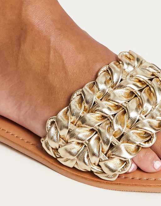 ASOS DESIGN Flora Sandali bassi intrecciati color oro ASOS