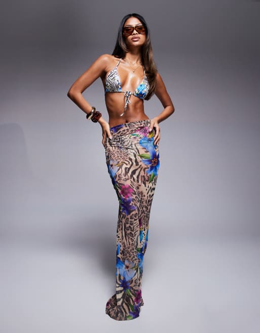 ASOS DESIGN – Flora – Strandkjol i mesh med abstrakt mönster