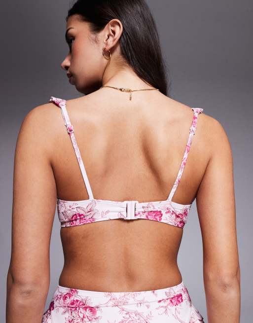 ASOS DESIGN - Flora - Top bikini con ferretto e bordi a volant con stampa a fiori, 2 di 4