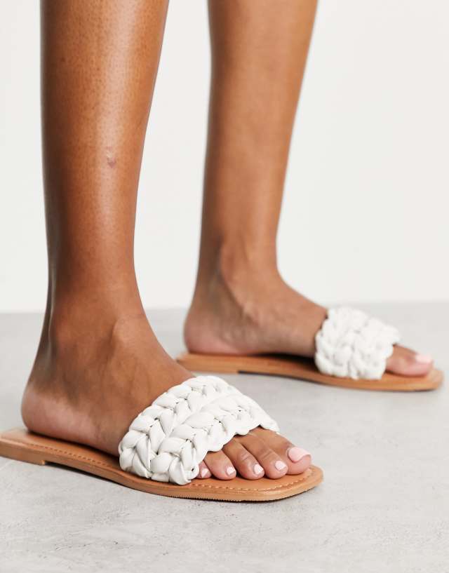 ASOS DESIGN Flora woven flat sandals in white