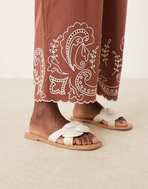 ASOS DESIGN Flora woven mule sandals in white, 2 of 4
