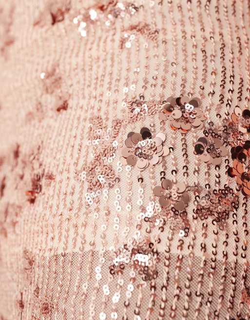 ASOS DESIGN floral all-over sequin mini skirt in rose gold, 3 of 5