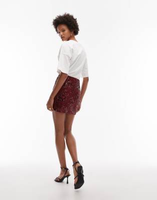 Asos Design Floral Allover Sequins Mini Skirt In Brown