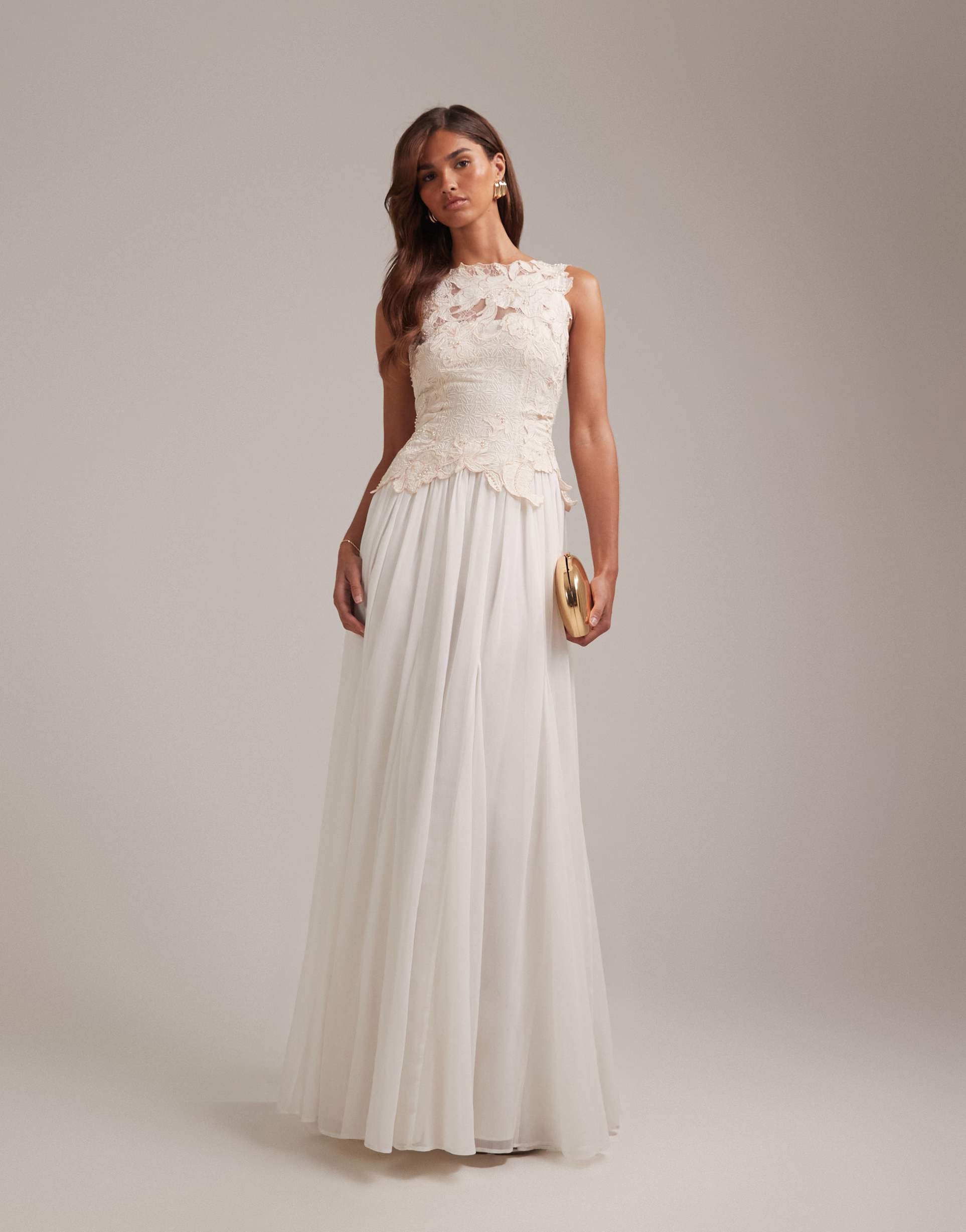 asos design floral applique bodice hybrid maxi wedding dress