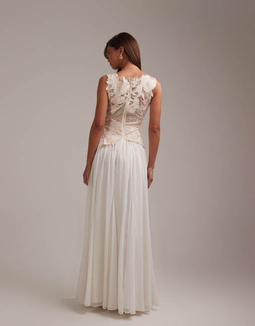 ASOS DESIGN floral applique bodice hybrid maxi wedding dress, 3 of 6